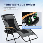 MAISON ARTS Oversized XXL Padded Zero Gravity Chair, 30" Wide Seat Foldable Patio Recliner, Anti Gravity Outdoor Lawn Chair with Cup Holder & Pillow, Supports 400lbs, Grey