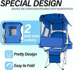 ptlsy Beach Chair with Canopy Shade Folding Camping Chair for Adults with Cup Holders, Cooler Bag for Camping, Fishing, Beach, Sports and Concert (Blue)