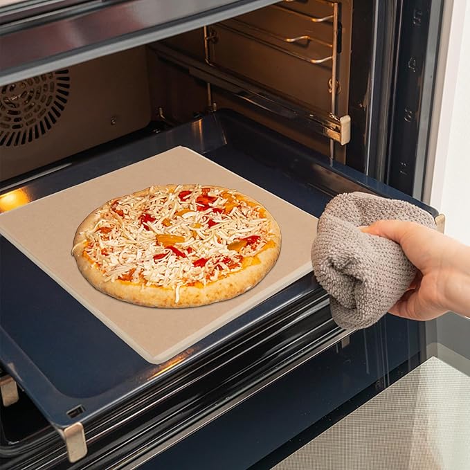 10 Inch Small Pizza Stone with Parchment Paper(50 pcs) for Camp Oven 10”x11”x0.5”, Garpernics Rectangular Cordierite Baking & Grilling Stone for Grills and Air Fryers Fit for Coleman Camp Oven