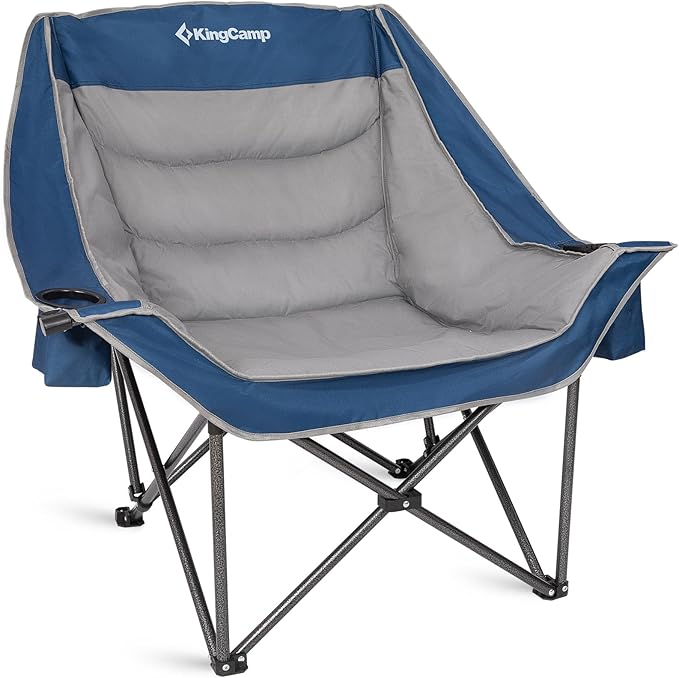 KingCamp Oversized XL Camping Chair, Heavy Duty 500lbs Folding Couch for Adults, Padded Large Comfortable Sofa Seat with Cooler Bag Cup Holder for Outdoor Sports Fishing Patio Lawn
