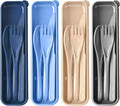 Travel Utensils Set with Case, 4 Sets Camping Utensils Wheat Straw Reusable Utensils Set With Case, Knife Fork and Spoon Utensils for Lunch Box