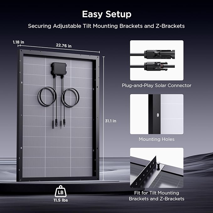 N-Type 16BB 100 Watt Solar Panel, 100W Solar Panel with 25% High Efficiency Monocrystalline PV Module, Compact Space-Saving for RV, Van, Marine and Off-Grid 12V System
