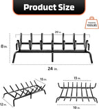 Idzo Cast Iron Fireplace Grate 24 inch, 3/4" Bar Fireplace Log Grate with Additional Leg for Sturdy Stand & Better Air Flow, Quick Assembly Fireplace Wood Grate for Indoor & Outdoor