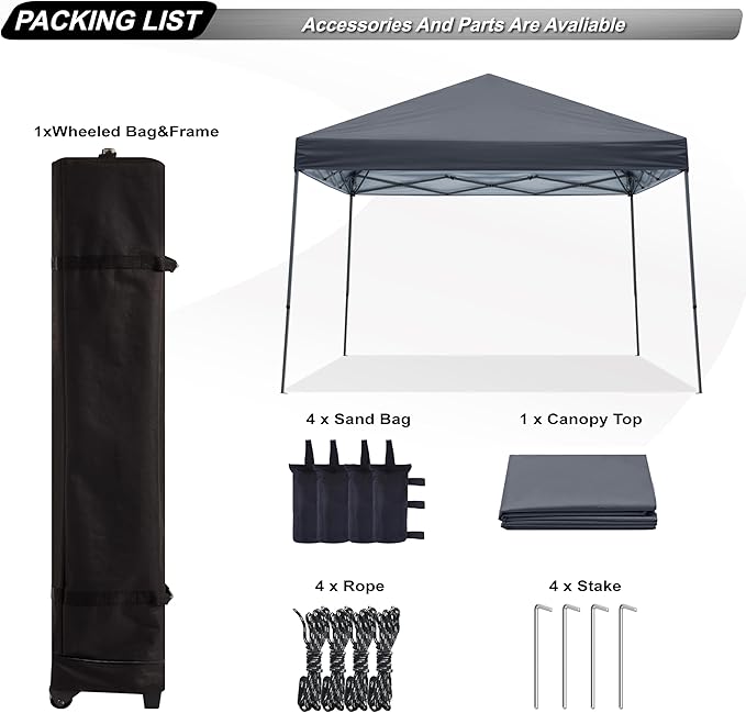 ABCCANOPY Stable Pop up Outdoor Canopy Tent 10 x 10 ft Base / 8 x 8 ft Top, Deep Gray