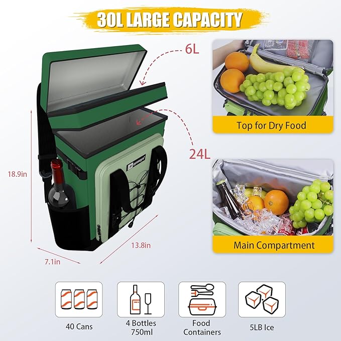 Backpack Cooler - AYAMAYA Upgrade Leakproof Cooler Backpack with Padded Top Handle, 40 Cans Large Waterproof Insulated Camping Coolers for Beach, Fishing, Picnic, Travel, BBQ