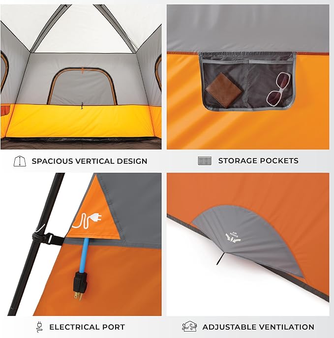CORE Tent for Family Camping | 4 Person & 6 Person Portable Camp Tent with Carry Bag for Outdoor Car Camping | Included Gear Loft Organizer for Camp Accessories
