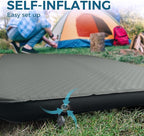 LOSTHORIZON Air & Foam Camping Mattress, Self-Inflating Sleeping Pad, 4.5" Thick, with Air Pump, Queen, Gray