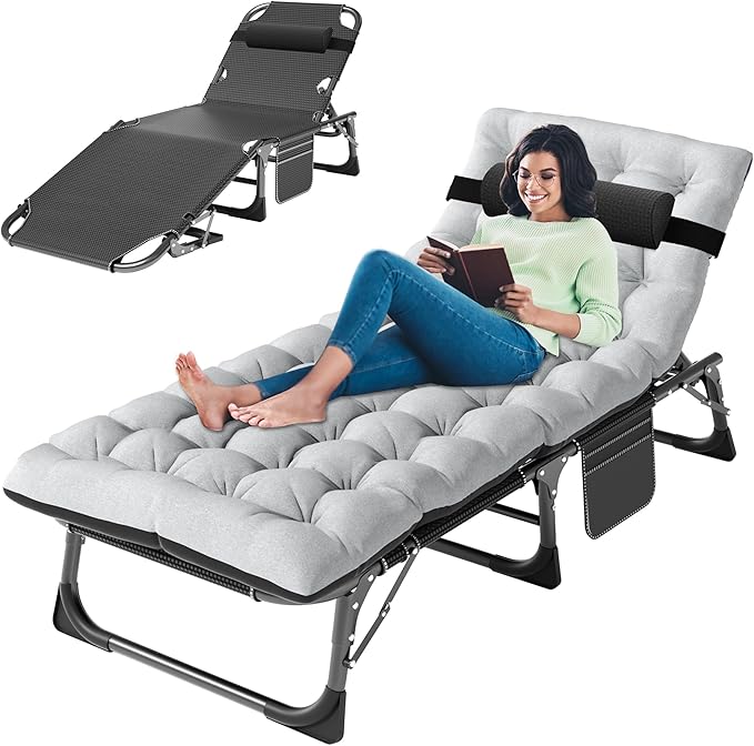 ABORON Patio Lounge Chair, Folding Guest Bed Cot for Adults, 500LB Heavy-Duty Capacity, Portable Extra Bed with Comfort Mat, Quick Fold Design for Indoor Guest Stays & Temporary Use