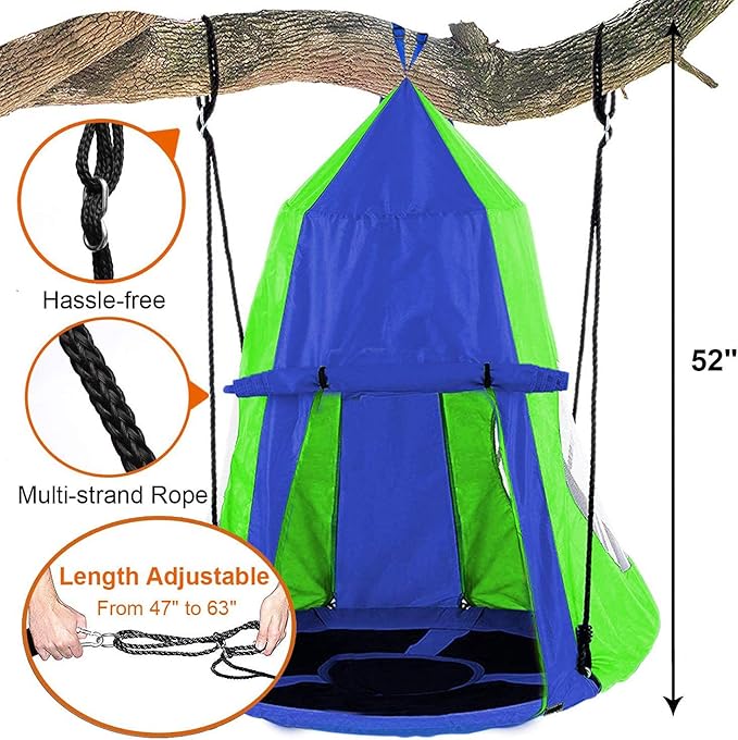 Hanging Tree Swing Tent Waterproof Backyard Hammock Chair Max Capacity 600lbs Detachable Play Tent Swing Play House Castle Nest Pod Indoor Outdoor Bedroom Ceiling Hanging Tent Camping Tree House