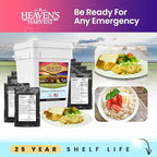 Heaven’s Harvest 25-Year Family Food Kit — Emergency Food Supply. Freeze Dried Survival Food Kit + Water-Proof 25-Year Storage Bucket. MRE Meals/Non-Perishable & Perfect Camping Food (60 Servings)