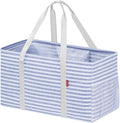 LHZK Standing Extra Large Utility Tote Bag with Metal Wire Frame and the Sides Rinforced, Extra Large Tote Bag with Handle, Reusable Grocery Bags Foldable, Beach Bag, Car Tote (Blue)