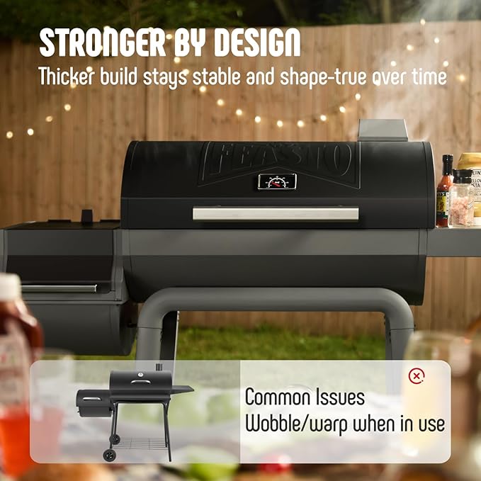 BBQ Charcoal Grill with Offset Smoker Grill and Side Table, 30-In Heavy-Duty Outdoor BBQ Grill with 815 Sq. In. Cooking Space for Outdoor Barbecue in Backyard, Patio and Parties, Black