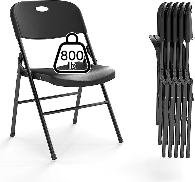 6 Pack Folding Chair, 800 Weight Limit Heavy Duty Plastic Folding Chair Portable Seating for Indoor Outdoor Events, Wedding, Party, Restaurant, Meeting Room Black