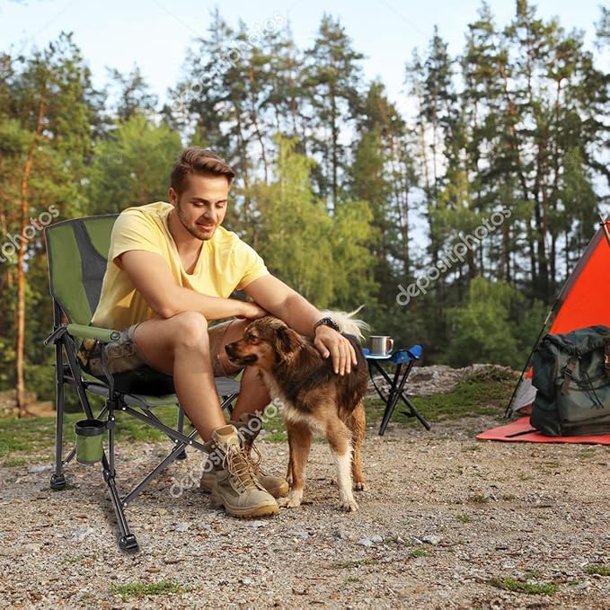 Backyard Expressions Heated Camp Chair with Cupholder – Portable Folding Camping Chair with 3 Heat Settings, USB Powered, Lightweight & Durable – Outdoor Heated Chair for Camping, Tailgating & Sports