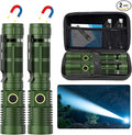 Hoxida Small Tactical Flashlights High Lumens - 1500 Meters Long Beam Super Bright LED Magnetic Flashlight USB Rechargeable Zoomable 5Modes Long Beam Spotlight Flashlight for Hiking, Camping-Green