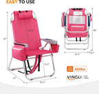 VINGLI Tall Beach Chair 1 Pack Lightweight, Backpack Beach Chair for Adults with 5-Position, Cooler Bag, Cup Holders, Towel Bar, Lightweight Folding Beach Camping Chairs Pink