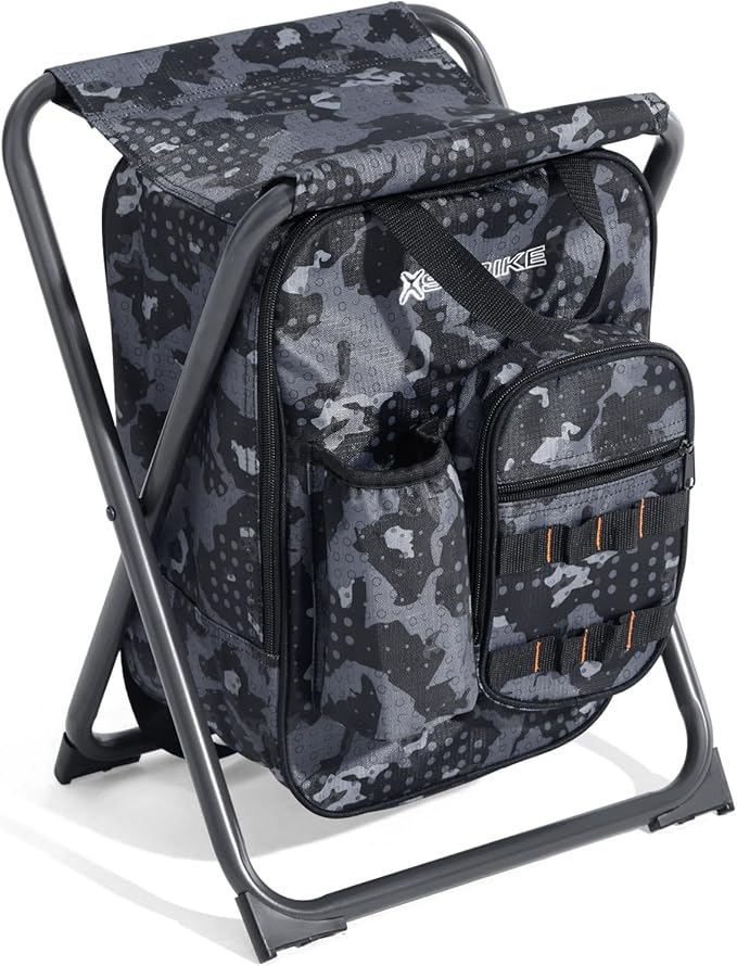 X Strike Backpack Fishing Chair with Cooler Bag, Foldable Camping Stool for Adults up to 350 lbs, Portable Lightweight for Hunting, Hiking, Outdoors
