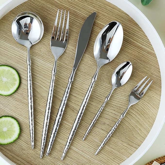Cutlery Set Tableware Silverware Stainless Steel Handle,Silverware Flatware Cutlery Set, 6/24/36/48/60/72pcs Stainless Steel Cutlery Household Steak Knife and F(Silver 60 Pieces for 10)