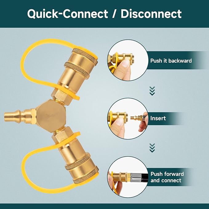 GASPRO 1/4" RV Propane Quick Connect Fittings Y Splitter for RV, Camping Stoves, BBQ Grills, Gas Burners and More, Propane Splitter 2 Way LP Gas Adapter with 1/4" Quick Disconnect