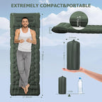 Sleeping Pad, 4.7" Extra-Thick & Ultralight Inflatable Camping Mat with Pillow, Built-in Foot Pump, Compact for Backpacking, Camping, Hiking, Travel —Military Green