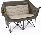 Double Camping Chair for Adults - Heavy Duty Folding Loveseat Support 700 lbs, 2 Person Padded Camping Couch Portable with Cup Holders & Storage Bag for Camping, Lawn, Sports, Green