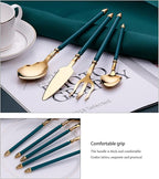 24pcs gold flaware set for 6,stainless steel silverware set,Tableware Sets for 6 Including Forks Spoons Knives, Gold knife and fork long white handle Camping Silverware Travel Utensils Set Cutlery