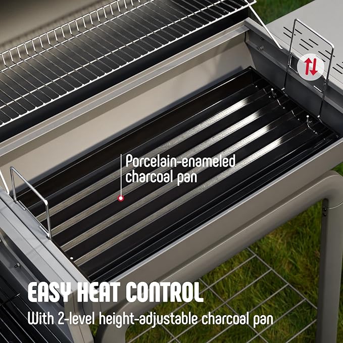 BBQ Charcoal Grill with Offset Smoker Grill and Side Table, 30-In Heavy-Duty Outdoor BBQ Grill with 815 Sq. In. Cooking Space for Outdoor Barbecue in Backyard, Patio and Parties, Black