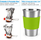 Odoland Bundle - 2 Items Camping Cookware Stove and Tableware Kit and 48 Cans Soft Cooler with Wheels and Handle