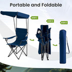 Portable Camping Chair 2 Pack with Foldable Canopy, Folding Outdoor Chair with Cup Holder & Side Pocket for Camping, Hiking, Picnic, Beach (Navy Blue)