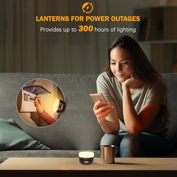 Rechargeable LED Camping Lantern, 300H Runtime, 6400mAh, IPX5 Waterproof Tent Light for Camping, Hiking, Power Outages, Home, Emergency - Standard Edition,Orange