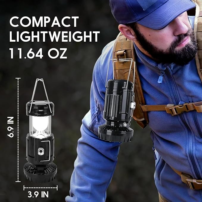 4 Pack 2026 Upgrade Solar Portable Lantern Rechargeable Fan - Collapsible Lightweight LED Camping Lantern for Power Outages Flashlight Survival Kits for Outdoor Tent