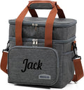 ‌Personalized Insulated Lunch Box for Men & Women - Reusable Leakproof Cooler Bag with Custom Embroidery Name, Expandable Compartment, Adjustable Strap for Work, Picnic, Camping (Gray)