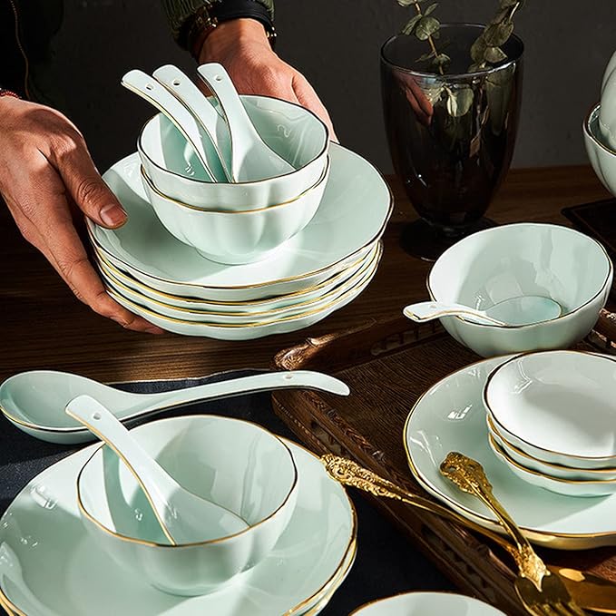 Bone China Dinner Sets Nordic Creative Phnom Penh Combination Ceramic Tableware Suit Suitable for Gifts Wedding Hotel 56 Piece