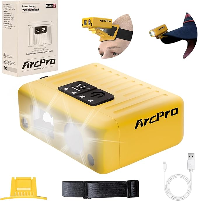 Ultra-Light (1.16oz) LED Clip on Hat Light with Motion Sensor - USB-C Rechargeable Cap Light, 5 Modes with Red Light, IPX6 Waterproof Headlamp for Fishing Hands-Free Clip-on Light (Yellow)