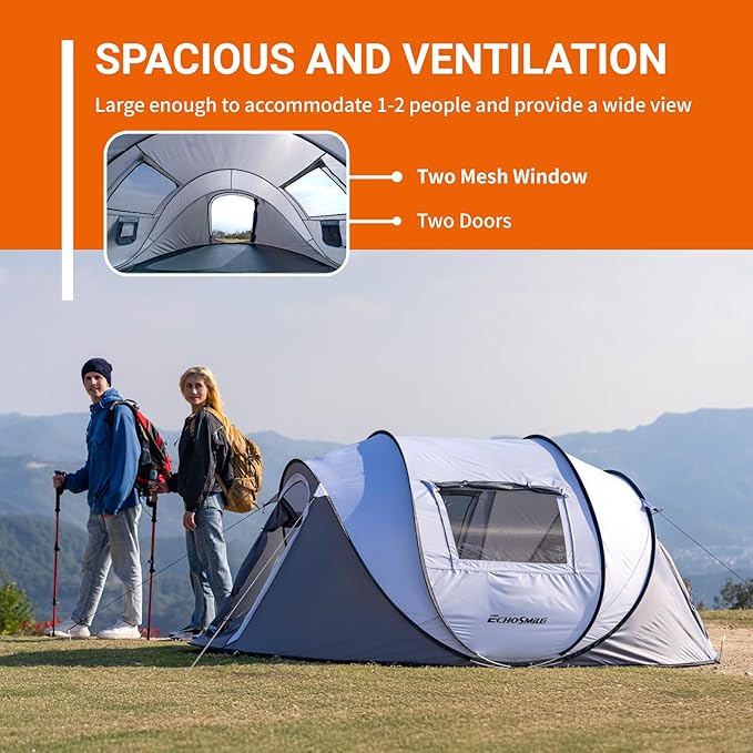 EchoSmile Instant Pop Up Camping Tent, 2/4/6 Person, Easy Setup Tent, Water Resistant Dome, Portable with Carry Bag