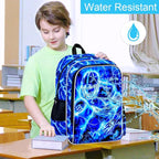 17" Football Backpack for Boy, 3Pcs Lightning Bookbag for Elementary Preschool Kindergarten, Kids School Backpacks with Lunch Box (Blue)