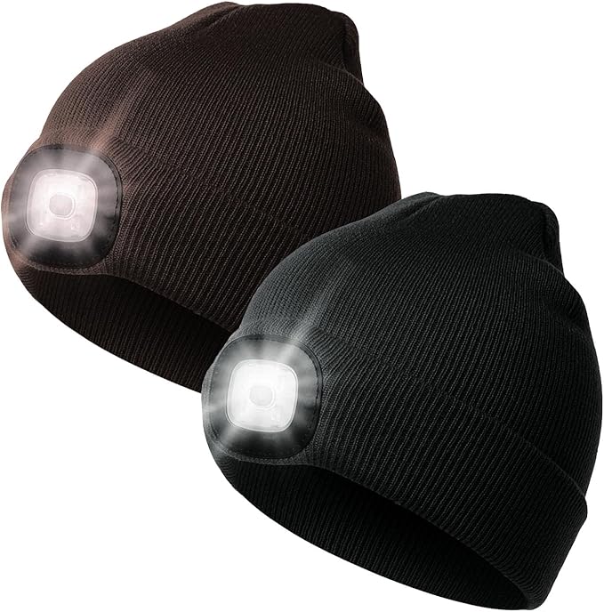 LED Beanie Hat with Light, Headlamp Beanie Cap Unisex Winter Warm Knit Night Light Hat, Knit Beanie Gifts for Men Women Kid