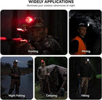 Coon Hunting Lights Headlamp for Coyotes Hog Predators, 10W Rechargeable & IPX5 Waterproof, 6 Lighting Modes, 45000LUX 4-Color LED (White Red Green Amber) with Camo Hunting Hat for Forehead