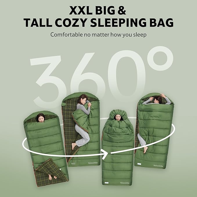 Naturehike Flannel Big and Tall Sleeping Bag for Adults, Cold Weather Sleeping Bag for All Seasons, XXL Sleeping Bags for Camping Hiking Hunting, Compression Sack Included