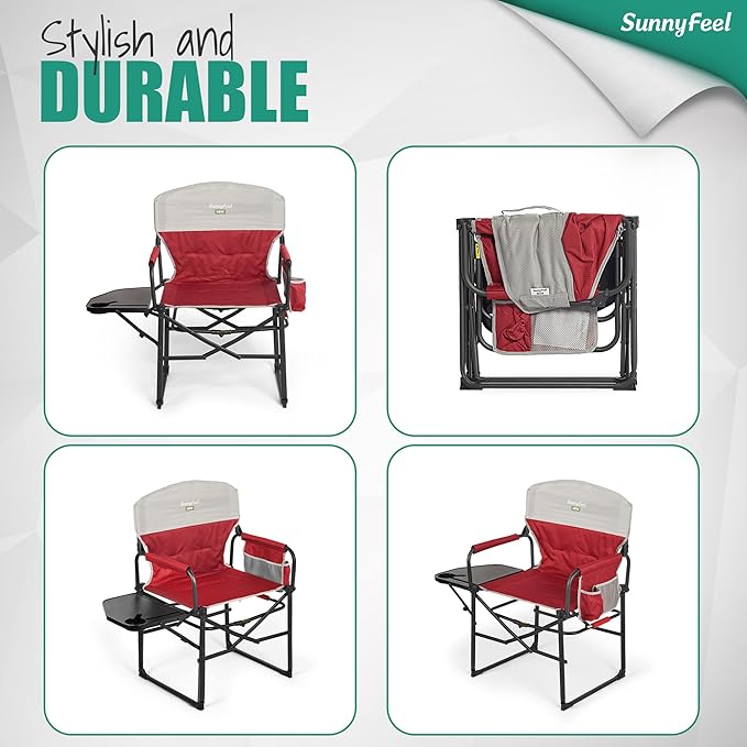 SUNNYFEEL Oversized Camping Directors Chair 2 Pack, Portable Folding Lawn Chairs for Adults Heavy Duty with Side Table,Pocket for Beach, Fishing,Picnic,Concert Outdoor, Foldable Camp Chairs