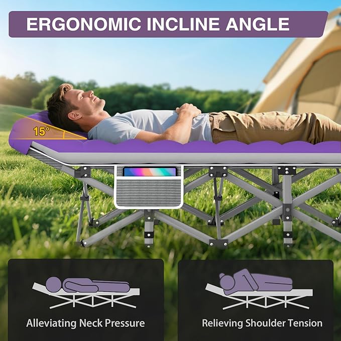 ZENPETIO 28In Folding Camping Cot for Adult, Portable Sleeping Cot with Mattress, Outdoor Heavy Duty Cot Bed for Camp with Carry Bag for Home, Office, Camp, Travel, Vacation(Max Loading 500lbs)