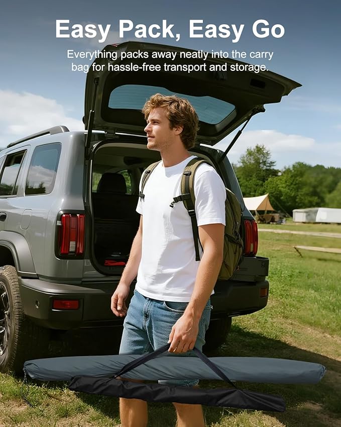 Portable Car Awning for SUV/Truck RV, Shade Waterproof Roof Rack Awning with Side Wall, Heavy Duty Magnets, Suction Cups & Reinforced Poles for Overland, Camping, Beach, Tailgating (Black)