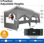COBIZI 10x30 Pop up Canopy Tent 10x30 Canopy with 8 Sidewalls Waterproof Heavy Duty Commercial Canopy Tent for Parties Outdoor Garden Gazebo, Carry Bag with Wheel(10x30ft, Gray)