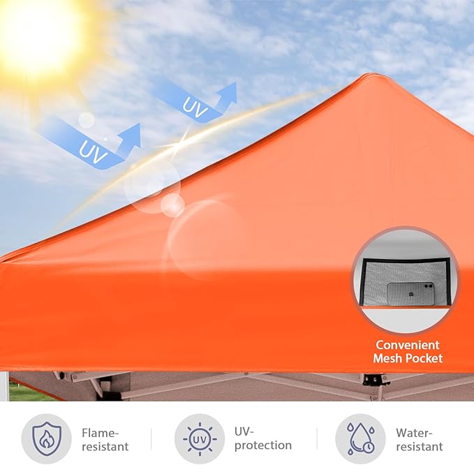 5x5 Pop Up Canopy Tent, Instant Portable Beach Canopy, Outdoor Tent with Carry Bag for Camping, Sports, Tailgating, Events, Orange