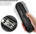 Travel cutlery set, 18/8 stainless steel cutlery, Reusable utensils set with case, Portable Silverware Lunch Box for Camping and Office (Black)