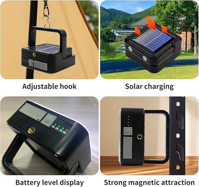 2 Pcs Portable LED Camping Light, USB Charging, Rechargeable, Black, 500 Lumen, Waterproof, Modern Style, Outdoor Use