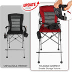 Extra Tall Folding Chairs for Adults 2 Pack, Portable Bar Height Foldable Director Chairs for Camping Outside, Comfortable with Makeup Pocket, High Back and Footrest,Red