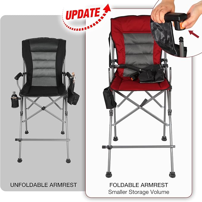Extra Tall Folding Chairs for Adults 330lbs, Portable Bar Height Foldable Director Chairs for Camping Outside, Comfortable with Makeup Pocket, High Back and Footrest,Red