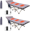 Camping Cot, Heated Camping Cot Folding Cot for Adults with Heated Mattress, Folding Bed, Carry Bag, Pillow & Side Mesh Holders Holds Weights Up to 500Lbs (Set of 2 Grey)