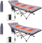 Camping Cot, Heated Camping Cot Folding Cot for Adults with Heated Mattress, Folding Bed, Carry Bag, Pillow & Side Mesh Holders Holds Weights Up to 500Lbs (Set of 2 Grey)